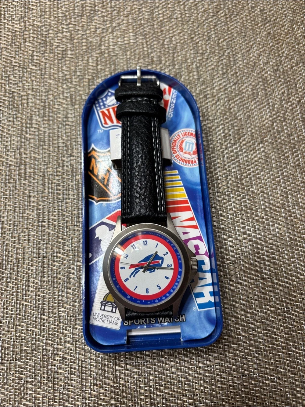 STORTIVI - BUFFALO BILLS Black Leather Men's Watch with Red and Blue Accents 🦬